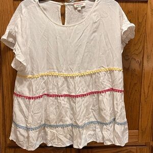 Andree White Blouse with Colorful Accents